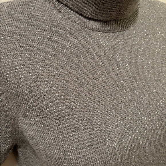 Talbots Petites Wool Blend Cropped Sweater Sz MP Short Sleeve Sparkly Turtleneck - Picture 4 of 6